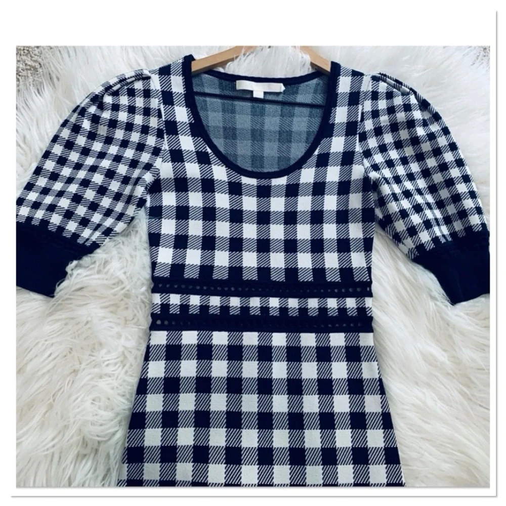 Jonathan Simkhai Gingham Knit Mini Dress Blue White Size Small